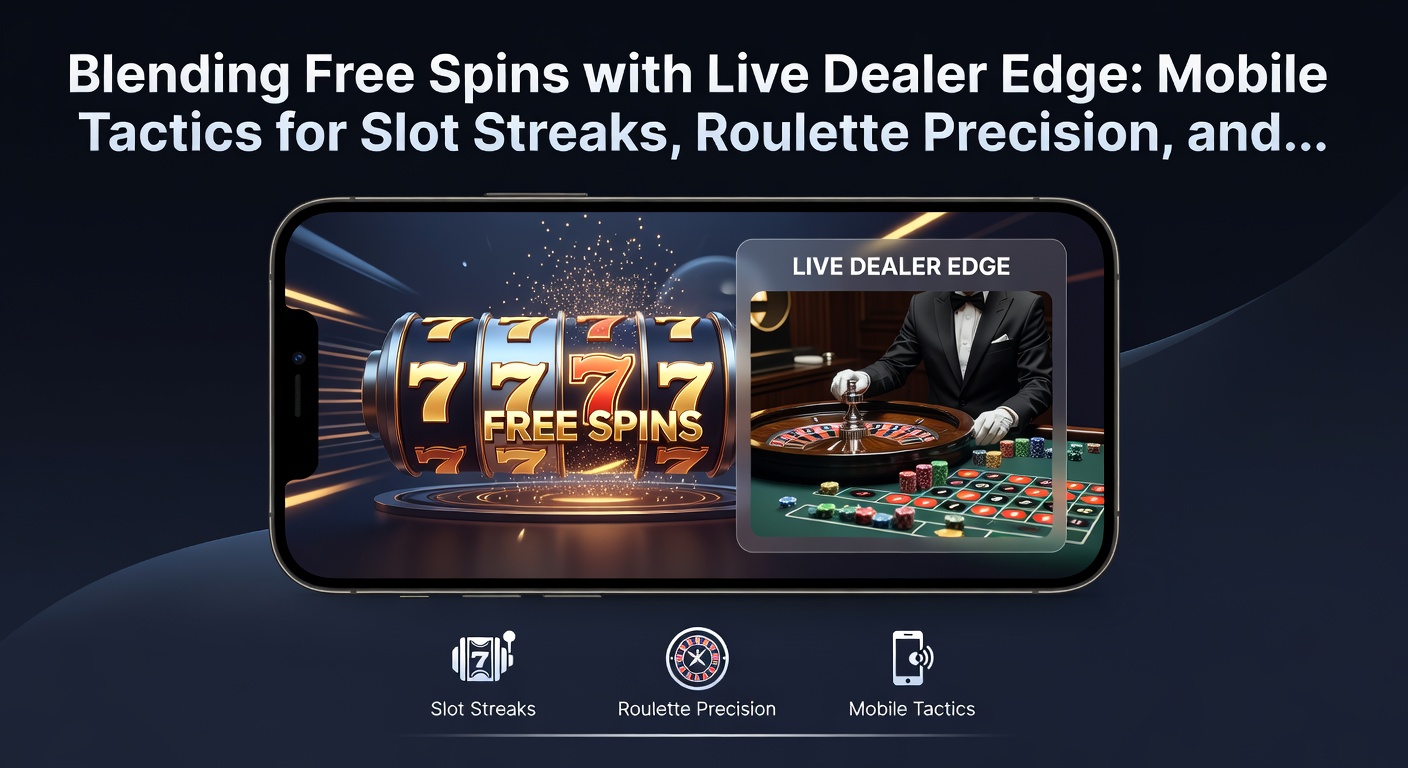 Live-Dealer am Roulette-Tisch auf Mobile-Screen, neben Slot-Machine mit aktiven Freispielen und Blackjack-Karten, die Strategie-Charts überlagert zeigen