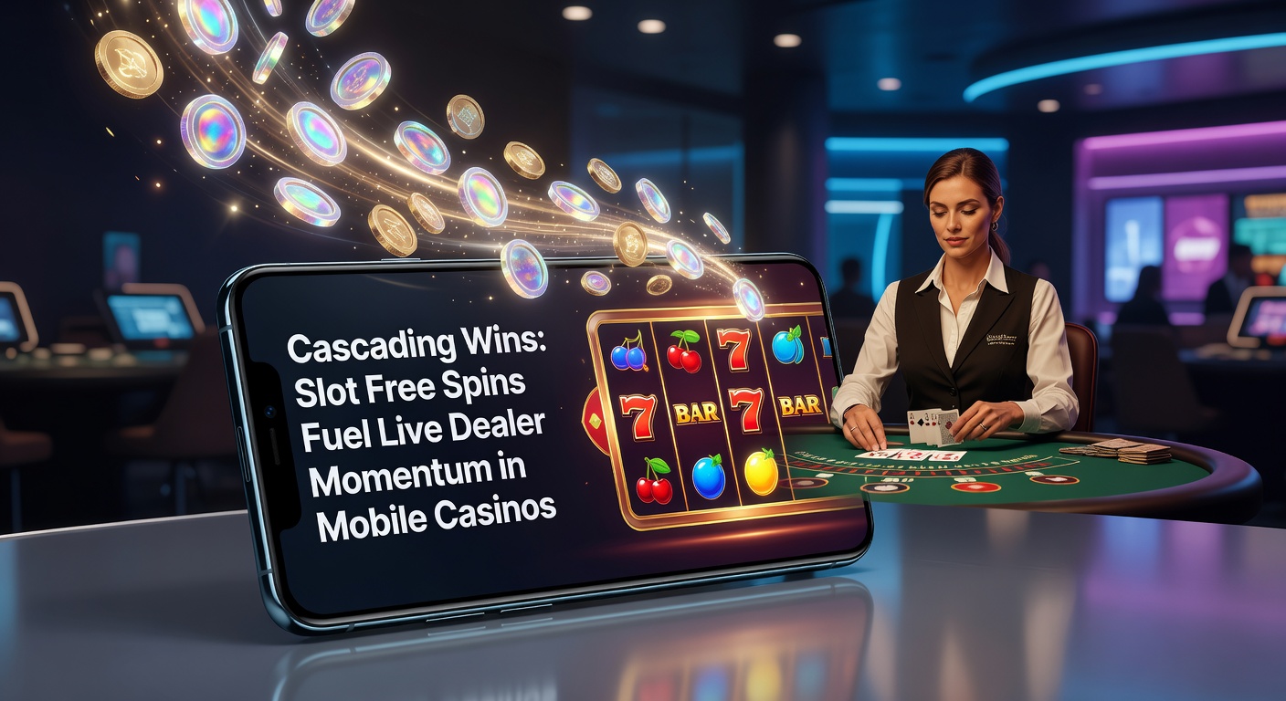 Dynamische Darstellung von kaskadierenden Slot-Gewinnen mit Free-Spins-Animationen, die in ein Live-Dealer-Interface übergehen, typisch für mobile Casino-Apps