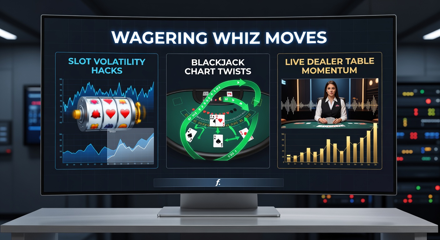 Live-Dealer-Tisch mit Blackjack-Chart und Slot-Volatilitäts-Grafiken, die Bonus-Momentum illustrieren